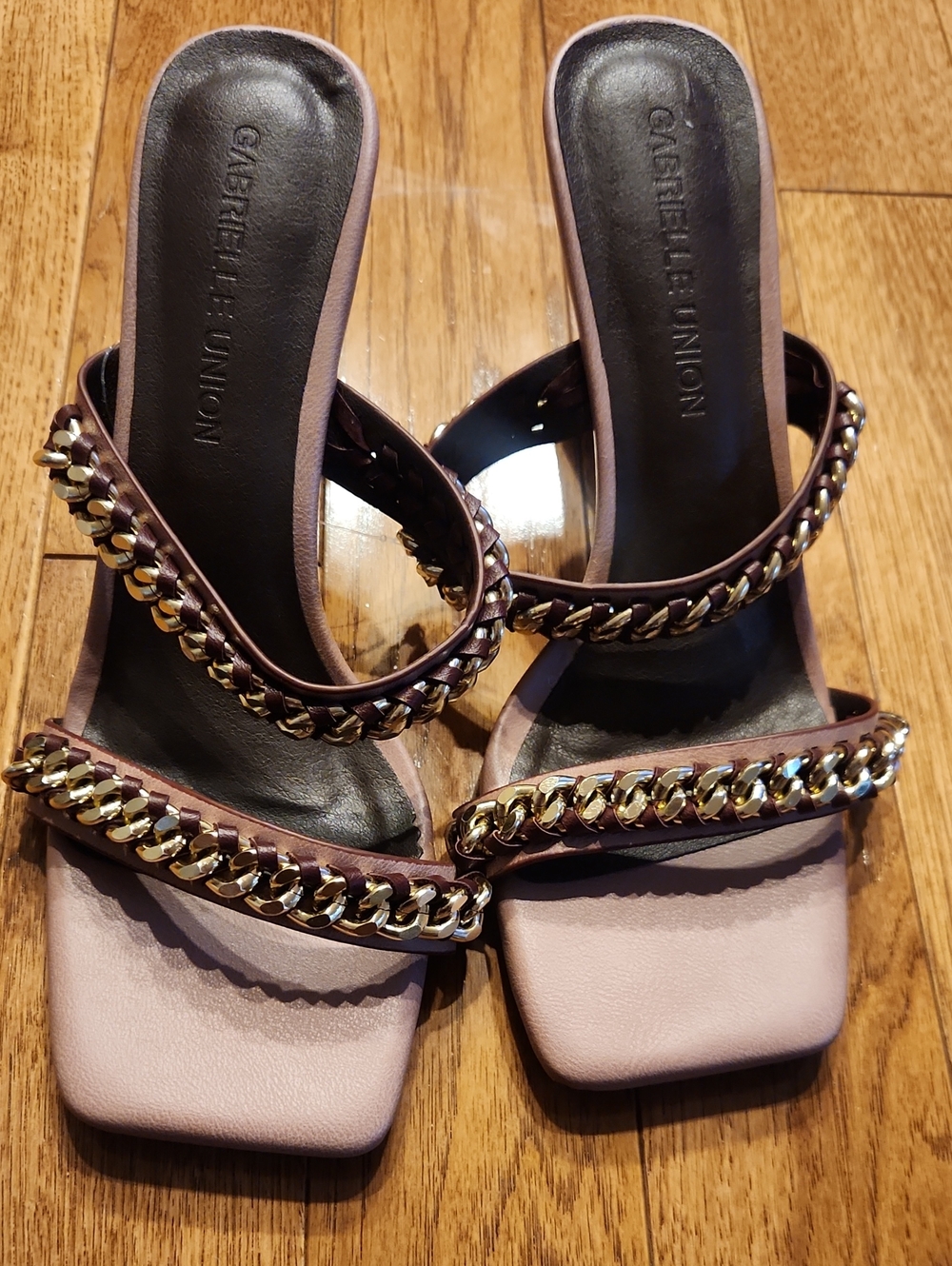 Mlle Gabrielle Blush Pink Chain-Trim Slide Mules